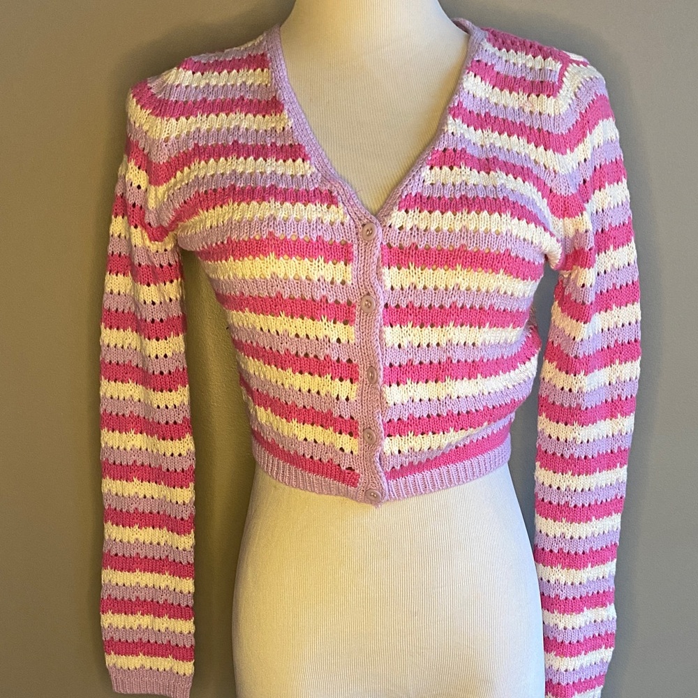 Lush Pink & Cream Striped Cardigan (Size S, EUC)